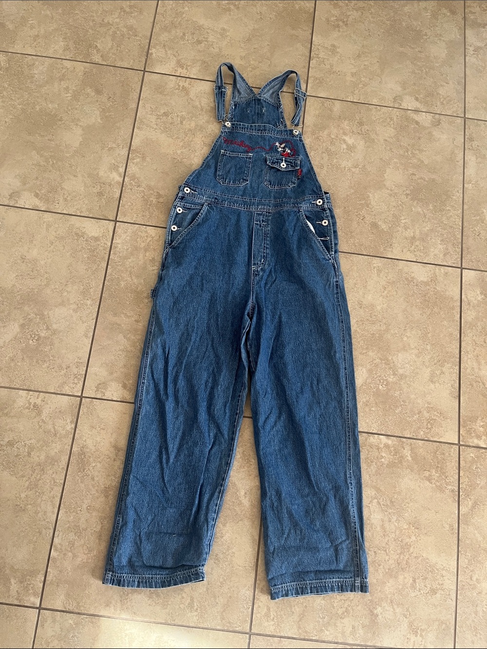 Vintage Disney Overalls Denim Mickey Mouse western cowboy embroidered
